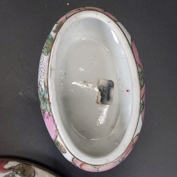 Toyo Enameled Ceramic Trinket Box 4.5" Floral Gold Gilt Japan - Picture 10 of 12